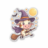 Kuh auf einem Broomstick Aufkleber (Vorderseite)
