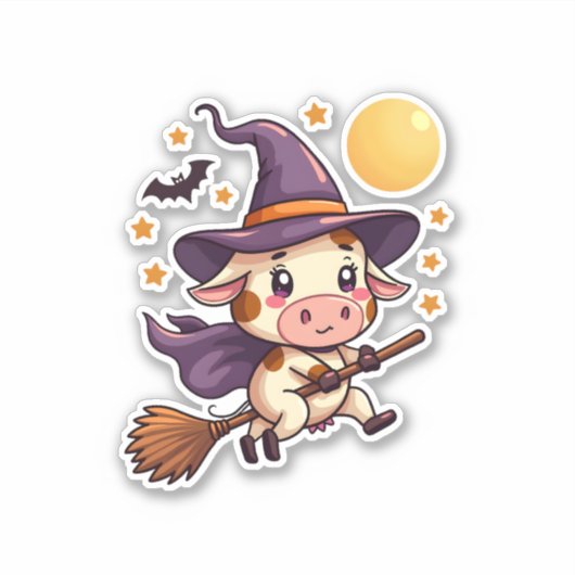 Kuh auf einem Broomstick Aufkleber (Vorderseite)