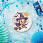 Kuh auf einem Broomstick Pappteller (Party)