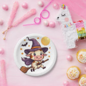 Kuh auf einem Broomstick Pappteller (Party)