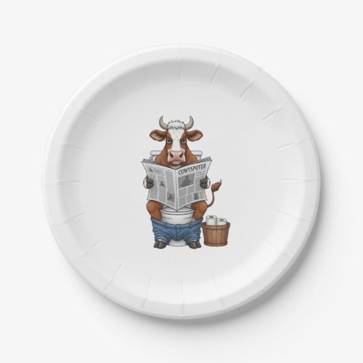 Kuh auf Toilette PNG, Landwirtschafts- und Nutztie Pappteller (Vorderseite)
