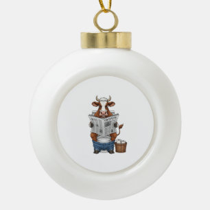 Kuh auf Toilette PNG, Lustiges Farmtier Keramik Kugel-Ornament