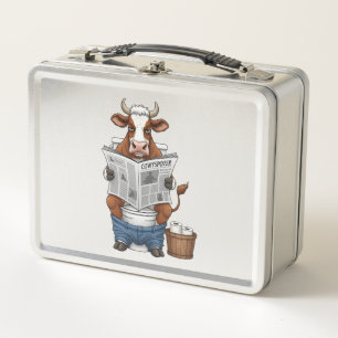 Kuh auf Toilette PNG, Lustiges Farmtier Metall Brotdose