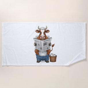 Kuh auf Toilette PNG, Lustiges Farmtier Strandtuch