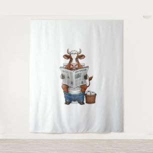 Kuh auf Toilette PNG, Lustiges Farmtier Wandteppich