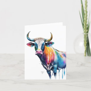 Kuh B Portrait in Wasserfarben und Pen Feiertagskarte