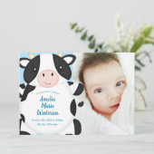 Kuh Baby Dusche Blue Einladung (Stehend Vorderseite)