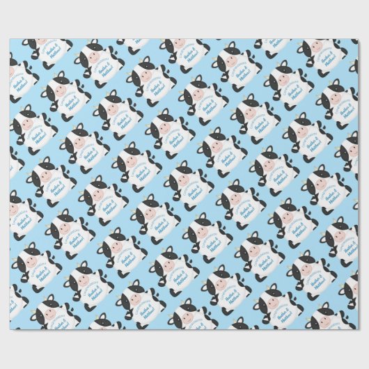 Kuh Baby Dusche Blue Geschenkpapier (Flach)