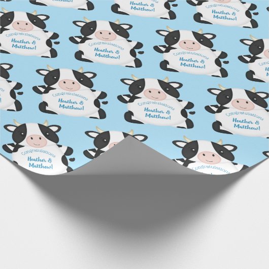 Kuh Baby Dusche Blue Geschenkpapier (Ecke)