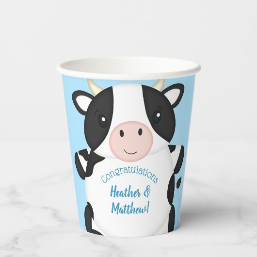 Kuh Baby Dusche Blue Pappbecher (Rückseite)