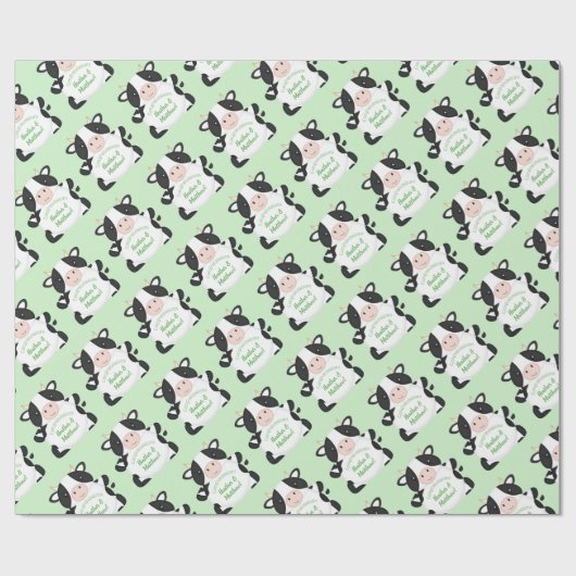 Kuh Baby Dusche Grün Geschenkpapier (Flach)