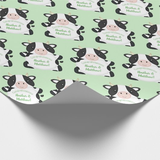 Kuh Baby Dusche Grün Geschenkpapier (Ecke)