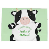 Kuh Baby Dusche Grün Große Geschenktüte (Rückseite)