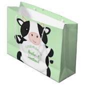 Kuh Baby Dusche Grün Große Geschenktüte (Vorderseite Schrägansicht)