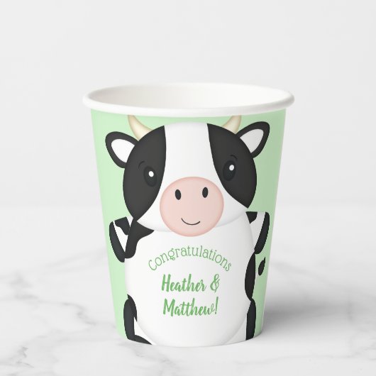 Kuh Baby Dusche Grün Pappbecher (Rückseite)