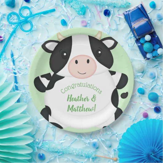 Kuh Baby Dusche Grün Pappteller (Party)