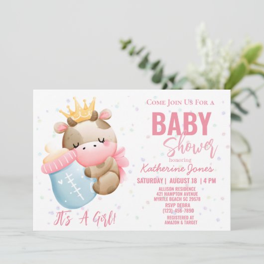 Kuh Baby Dusche Rosa Girl Farm Einladung (Stehend Vorderseite)