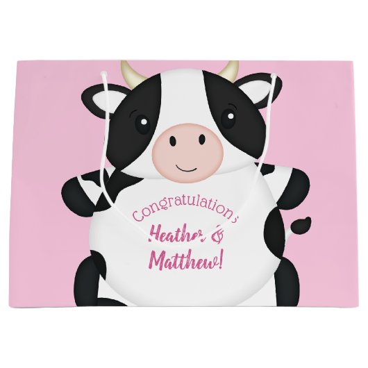 Kuh Baby Dusche Rosa Große Geschenktüte (Vorderseite)