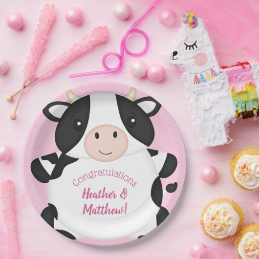 Kuh Baby Dusche Rosa Pappteller (Party)