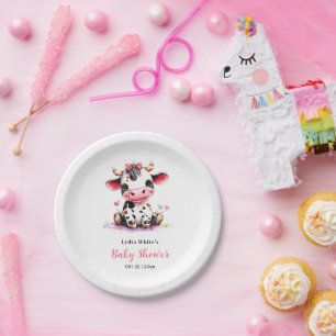 Kuh-Baby-Party Minimalistisch Rosa Mädchen-Baby-Pa Pappteller