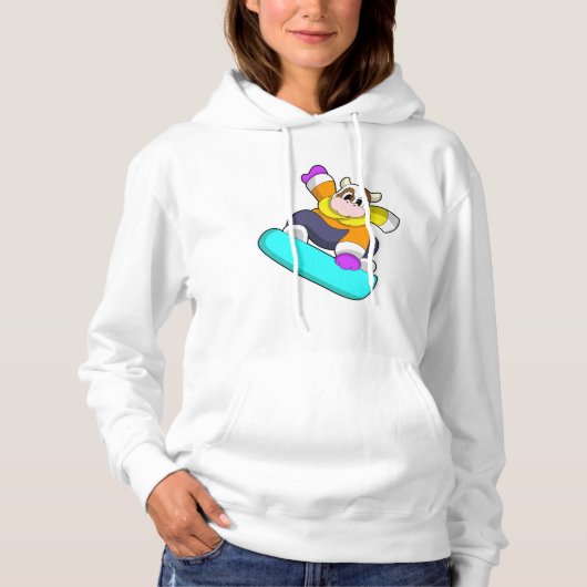 Kuh beim Snowboarden mit Snowboard Hoodie (Vorderseite)