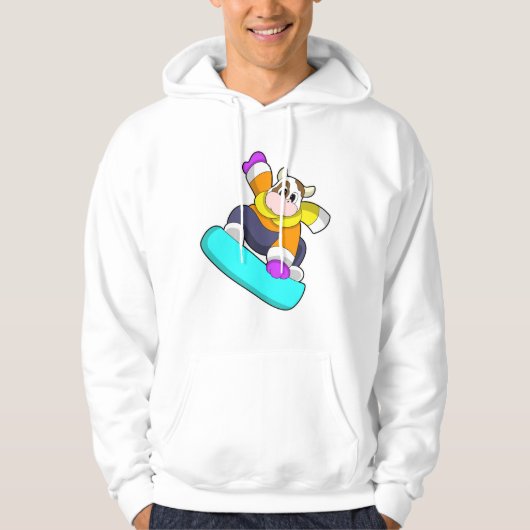 Kuh beim Snowboarden mit Snowboard Hoodie (Vorderseite)