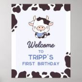 Kuh Birthday Blue Party Begrüßungszeichen Poster (Vorne)