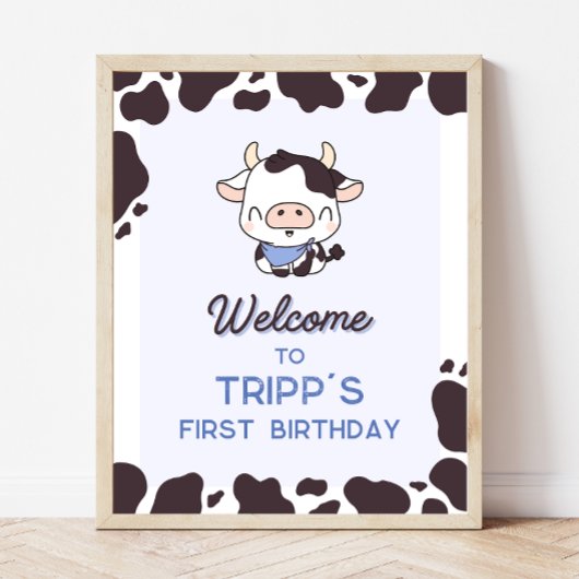 Kuh Birthday Blue Party Begrüßungszeichen Poster