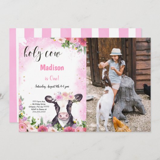 Kuh Birthday Foto Einladung (Vorne/Hinten)