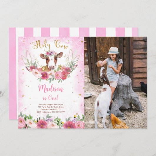 Kuh Birthday Foto Einladung (Vorne/Hinten)