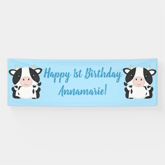 Kuh Birthday Party Blue Banner (Horizontal)