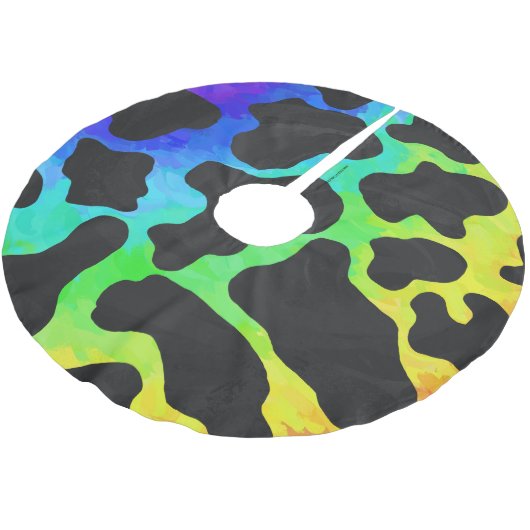 Kuh Black and Rainbow Stuff Polyester Weihnachtsbaumdecke (Schrägansicht)