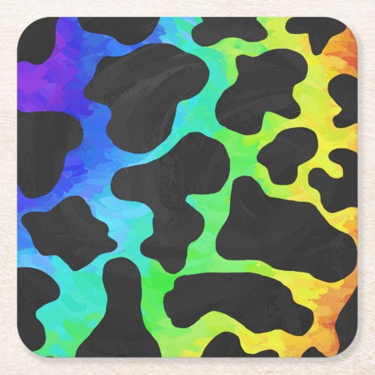 Kuh Black and Rainbow Stuff Rechteckiger Pappuntersetzer (Vorderseite)