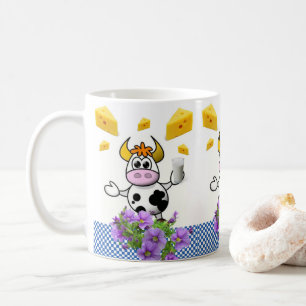 Kuh Blau Karo Käse Blumen Tasse