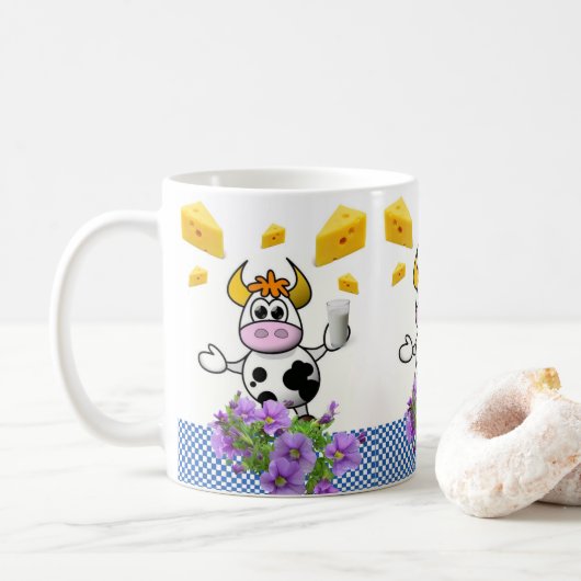 Kuh Blauer Karierter Käse Blumenkohl Tasse (Mit Donut)