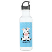 Kuh Blue Polka Dot Personalisiert Boy Edelstahlflasche (Vorderseite)