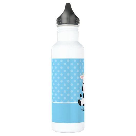 Kuh Blue Polka Dot Personalisiert Boy Edelstahlflasche (Links)