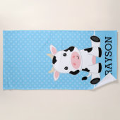Kuh Blue Polka Dot Personalisierten Kinder Strandtuch (Vorderseite)