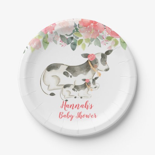 Kuh Blütenbaum Peonies Baby Shower Paper Plate Pappteller (Vorderseite)