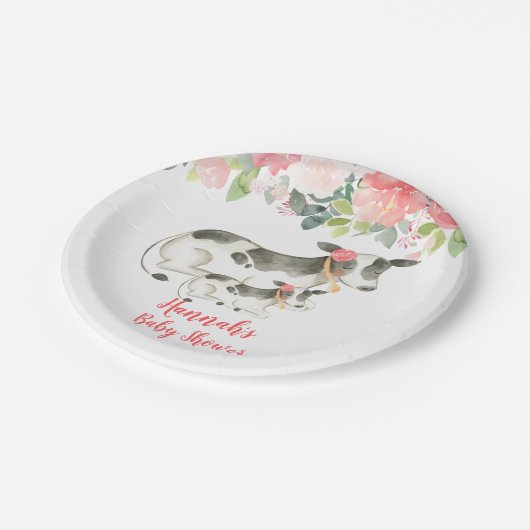 Kuh Blütenbaum Peonies Baby Shower Paper Plate Pappteller (Schrägansicht)