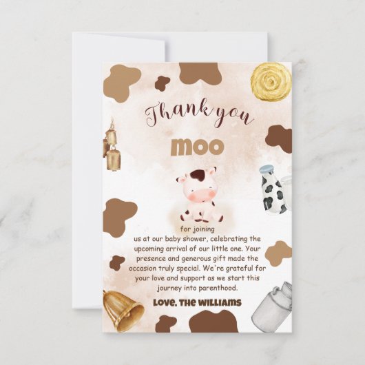 Kuh Boho Rustic Baby Dusche Dankeskarte (Vorderseite)