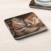 Kuh Boy Boost Spur Country Monogram Drink Unterset Getränkeuntersetzer (Linke Seite)