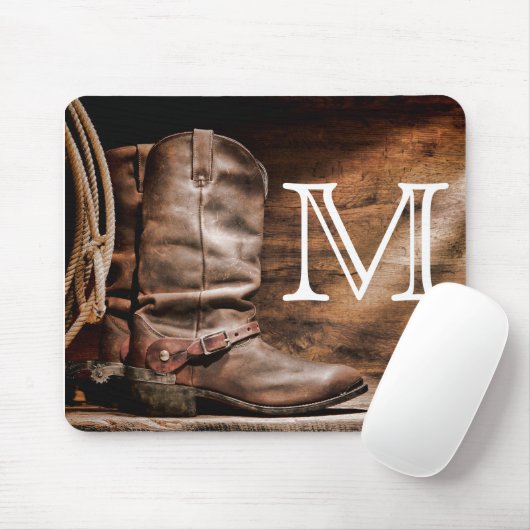 Kuh Boy Boots Spur Coun Monogram Initial Mouse Pad Mousepad (Mit Mouse)