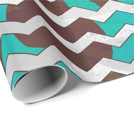 Kuh braun und Aquamarin Zickzack Geschenkpapier (Rolleneckpunkt)