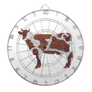 Kuh Braun und Weiße Silhouette Dartscheibe