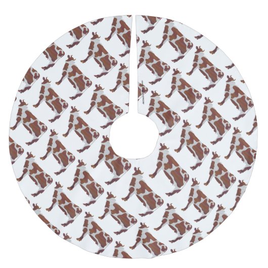 Kuh Braun und Weiße Silhouette Polyester Weihnachtsbaumdecke (Vorderseite)