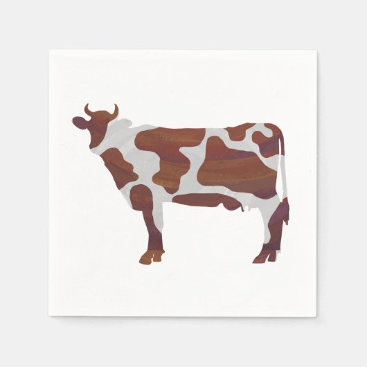 Kuh Braun und Weiße Silhouette Serviette (Vorderseite)