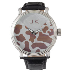 Kuh Braun-Weißes Monogramm Armbanduhr