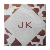 Kuh Braun-Weißes Monogramm Fliese (Vorderseite)