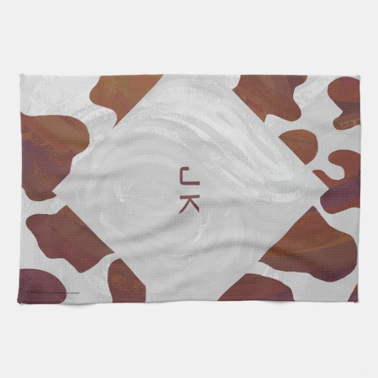 Kuh Braun-Weißes Monogramm Handtuch (Horizontal)